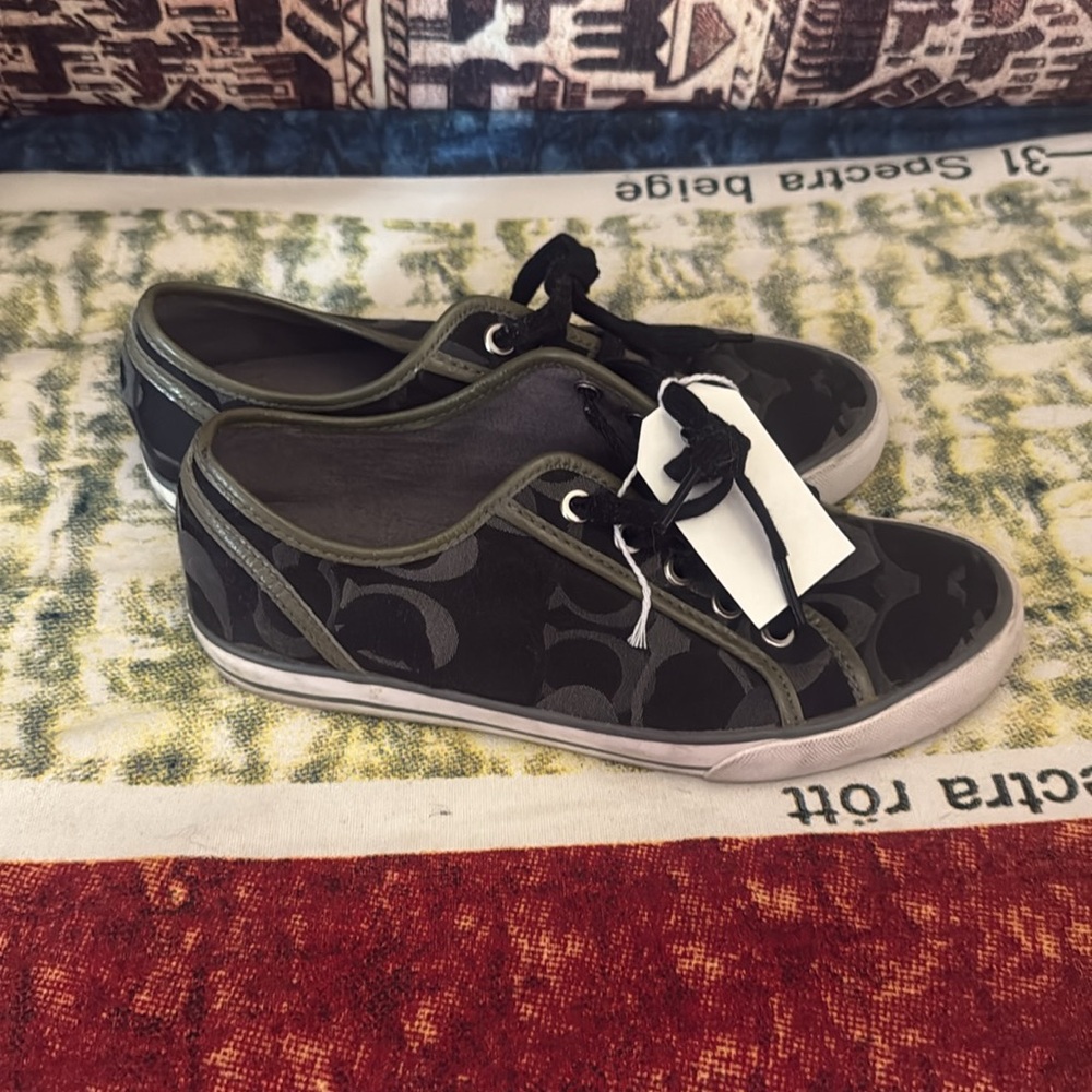 COACH Black, Grey and Green Tennis Sneakers with monogram logo - Picture 2 of 4